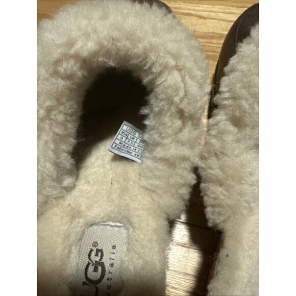 UGG Leather Clogs Mule Shearling Wooden Fur Slip-on Shoes Brown Size 9 - Picture 5 of 12